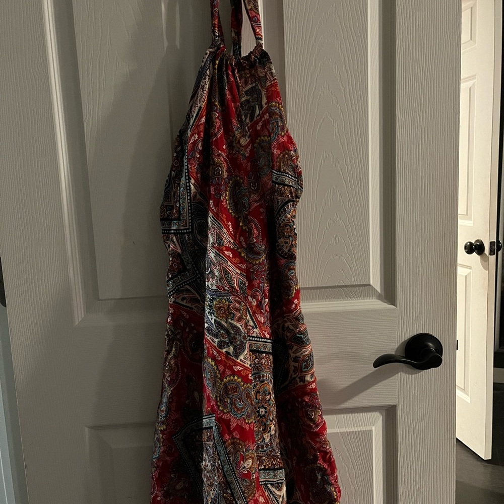 Alantic midi dress gorgeous pattern with deep red base